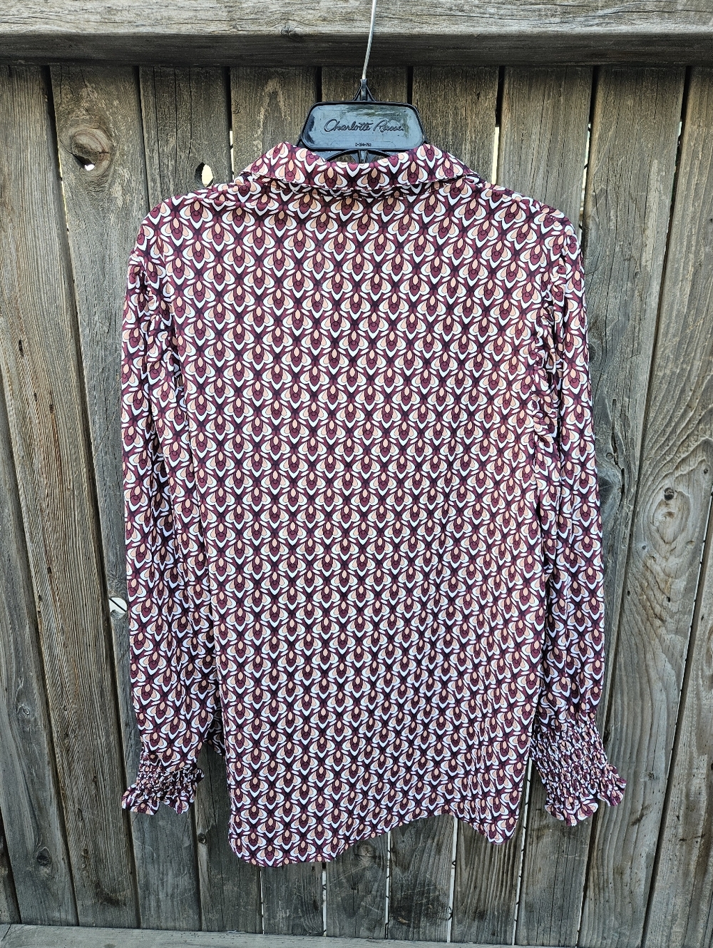 Fashion Woven Geometric Button-Front Blouse - Burgundy Women's Size XL - Picture 10 of 16